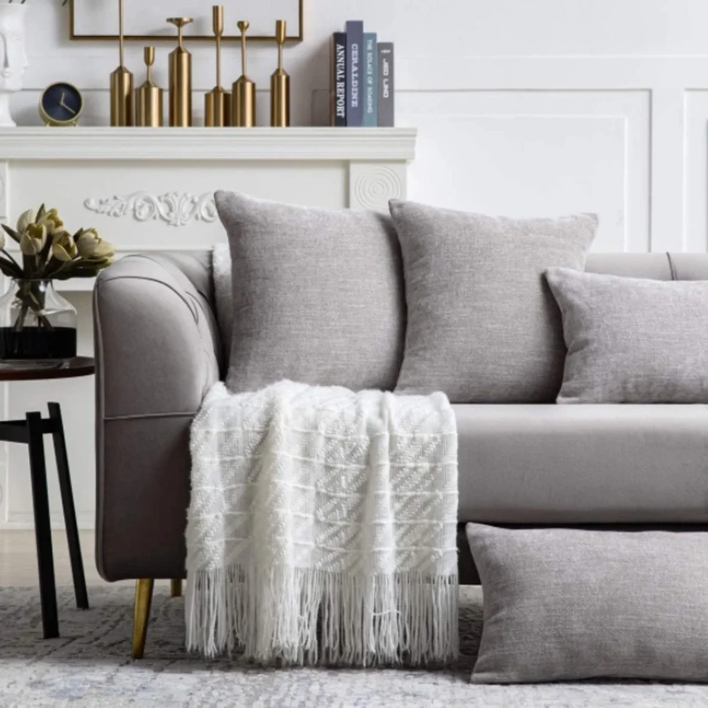 Luxury Home | Rustic Farmhouse Light Grey Thick Chenille Throw Pillow Covers